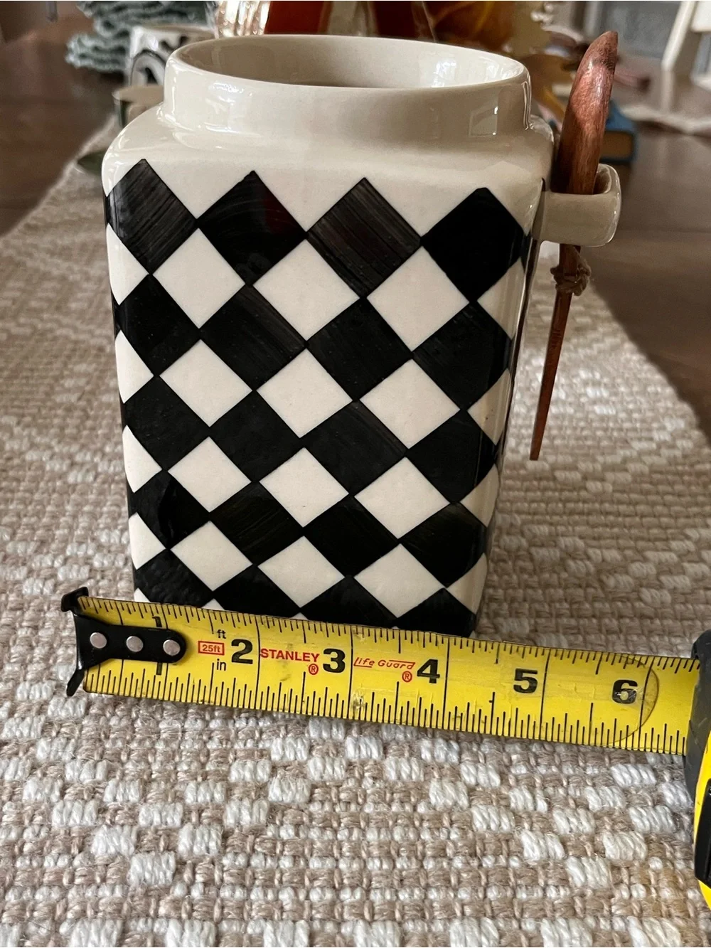 Stunning Hand-Painted Black and White Harlequin Ceramic Canister